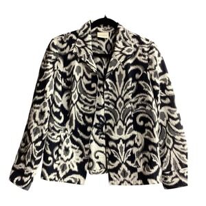 Chico's Abstract Print Blazer Jacket Career Office Chic Sz Large Navy White Gray
